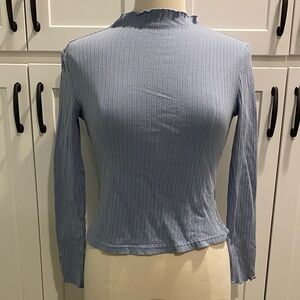SHEIN Sky Blue Ribbed Long Sleeve Tee